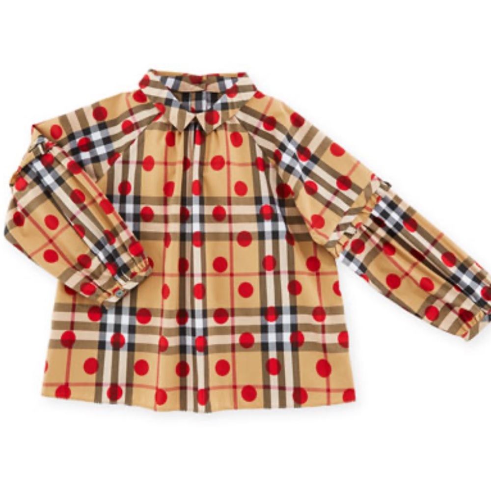 Burberry Children 9 month plaid shirt button back ruffles